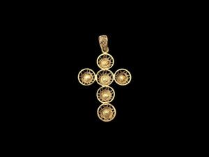 Pendant 18k Yellow Gold Cross w/ Coral
