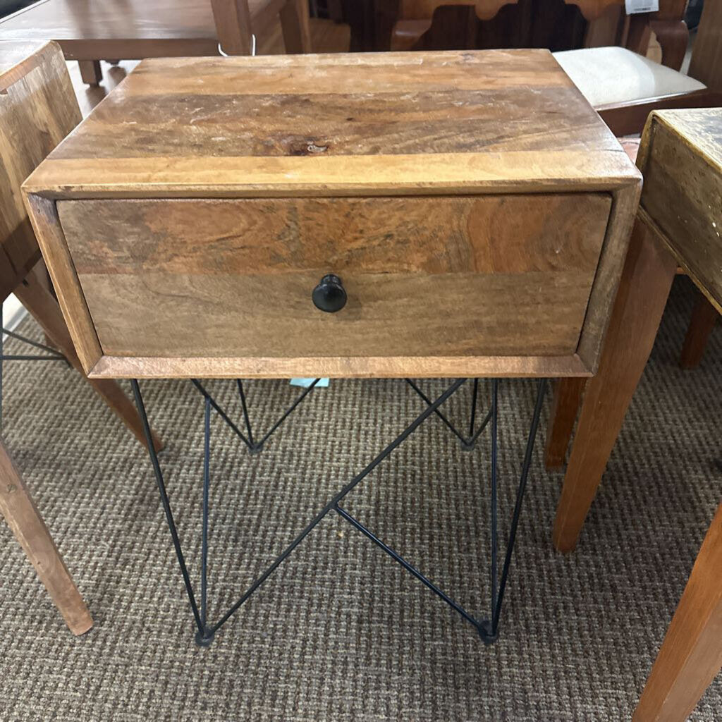 Acacia Wood Side Table with Wooden Legs