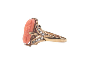 Ring 14k Yellow Gold Coral Cameo