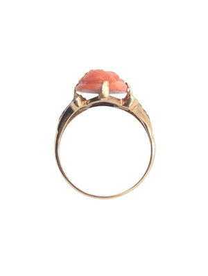 Ring 14k Yellow Gold Coral Cameo