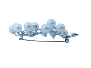 Brooch 14k White Gold Pearls & Diamonds
