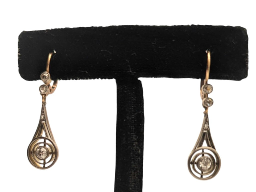 Earrings 14k Yellow Gold w/ Old Cut Diamonds