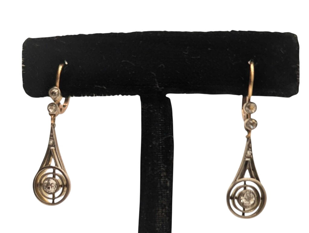 Earrings 14k Yellow Gold w/ Old Cut Diamonds