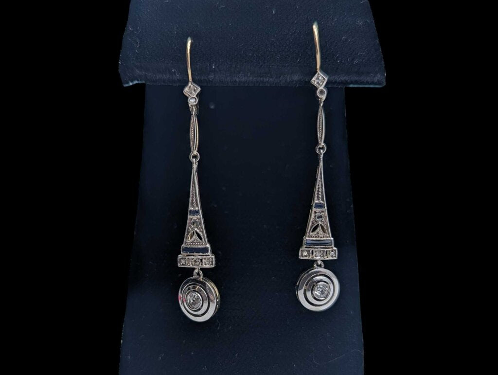Earrings 18k White Gold Old Cut Diamonds & Sapphires