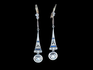 Earrings 18k White Gold Old Cut Diamonds & Sapphires