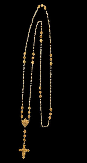 Necklace Rosary 14k Yellow Gold Filigree & Seed Pearls