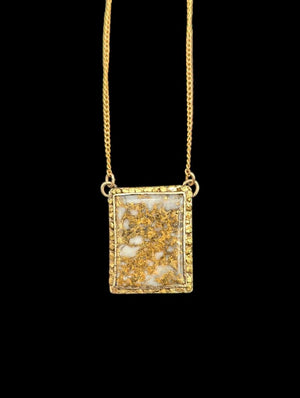 Necklace 14k Yellow Gold Chain w/ Nuggets in Quartz Pendant