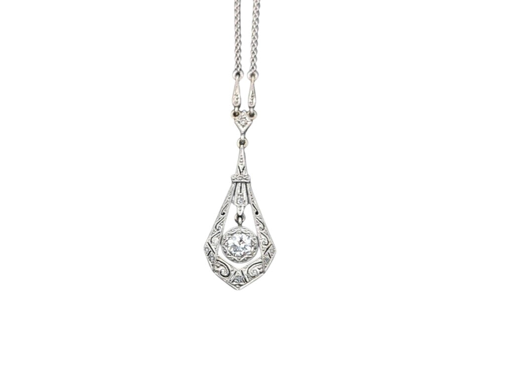 Necklace PT & AU w/ Pendant w/ Old Cut Diamonds