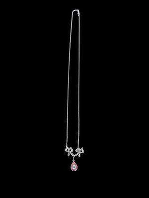 Necklace PT & AU 18k Bows & Teardrop w/ Diamonds & Rubies