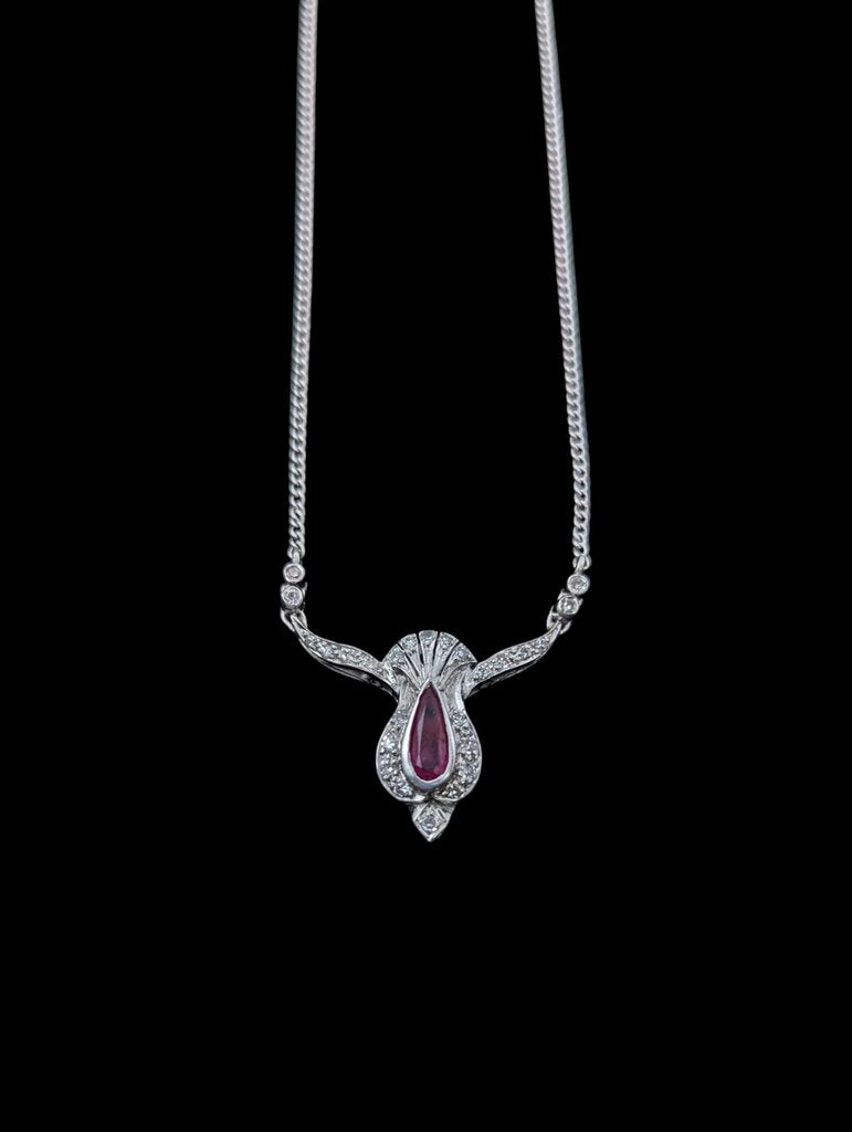 Necklace AG, PD, AU, RH w/ Pendant w/ Diamonds & Rubilite