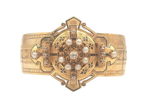 Bangle 18k Victorian Era w/ Diaomds & Pearls *MISSING PEARL*