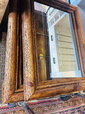 Pair Of Antique Mesquite Wood Framed Mirrors In Rustic Mexican Style