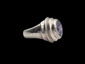 Ring Sterling Silver w/ Synthetic Amethyst *LARGE*