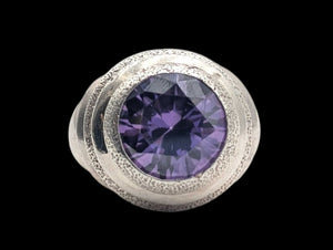 Ring Sterling Silver w/ Synthetic Amethyst *LARGE*
