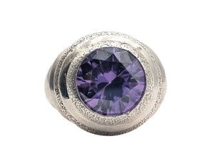 Ring Sterling Silver w/ Synthetic Amethyst *LARGE*