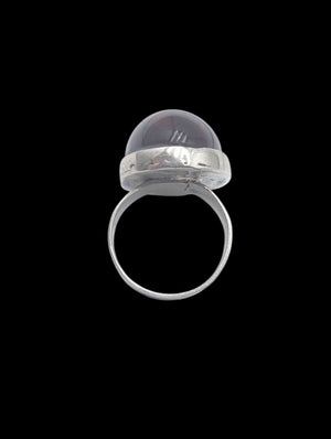 Ring Silver w/ Large Red Cabochon Stone Unknown