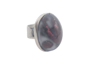 Ring Silver w/ Large Red Cabochon Stone Unknown