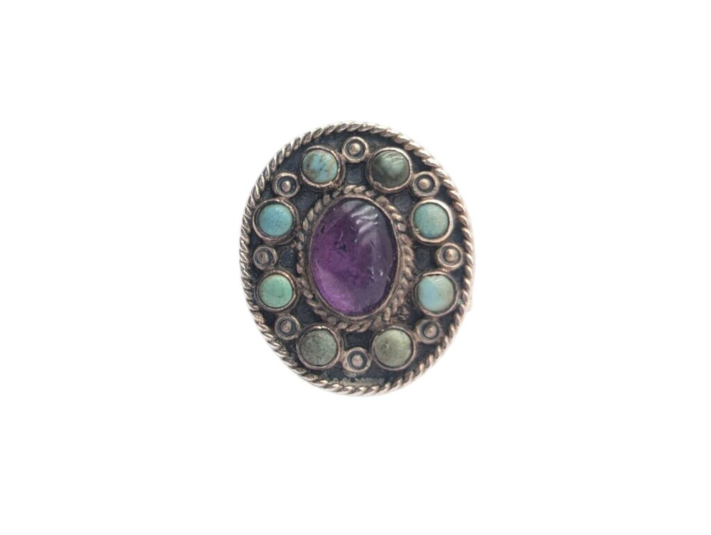 Ring Sterling Silver w/ Amethyst & Turquoise