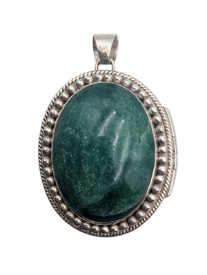 Locket Silver w/ Large Green Stone