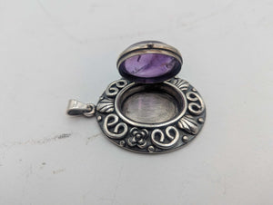 Pendant Sterling Silver w/ Locket & Amethyst Cab