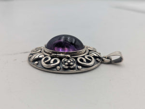 Pendant Sterling Silver w/ Locket & Amethyst Cab