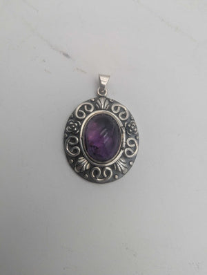 Pendant Sterling Silver w/ Locket & Amethyst Cab