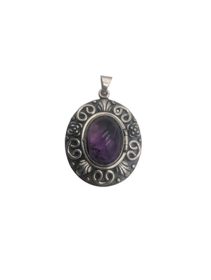 Pendant Sterling Silver w/ Locket & Amethyst Cab