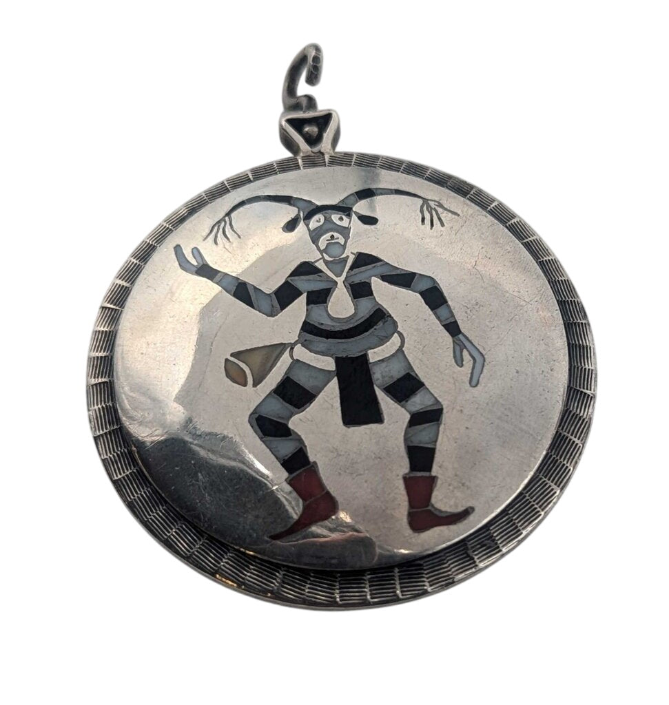 Pendant Silver w/ Stone Inlay Front & Back