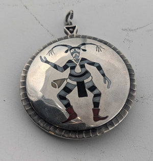 Pendant Silver w/ Stone Inlay Front & Back