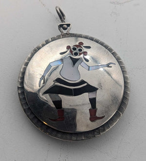 Pendant Silver w/ Stone Inlay Front & Back