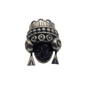 Brooch Sterling Silver Ceremonial Head w/ Amethyst Face
