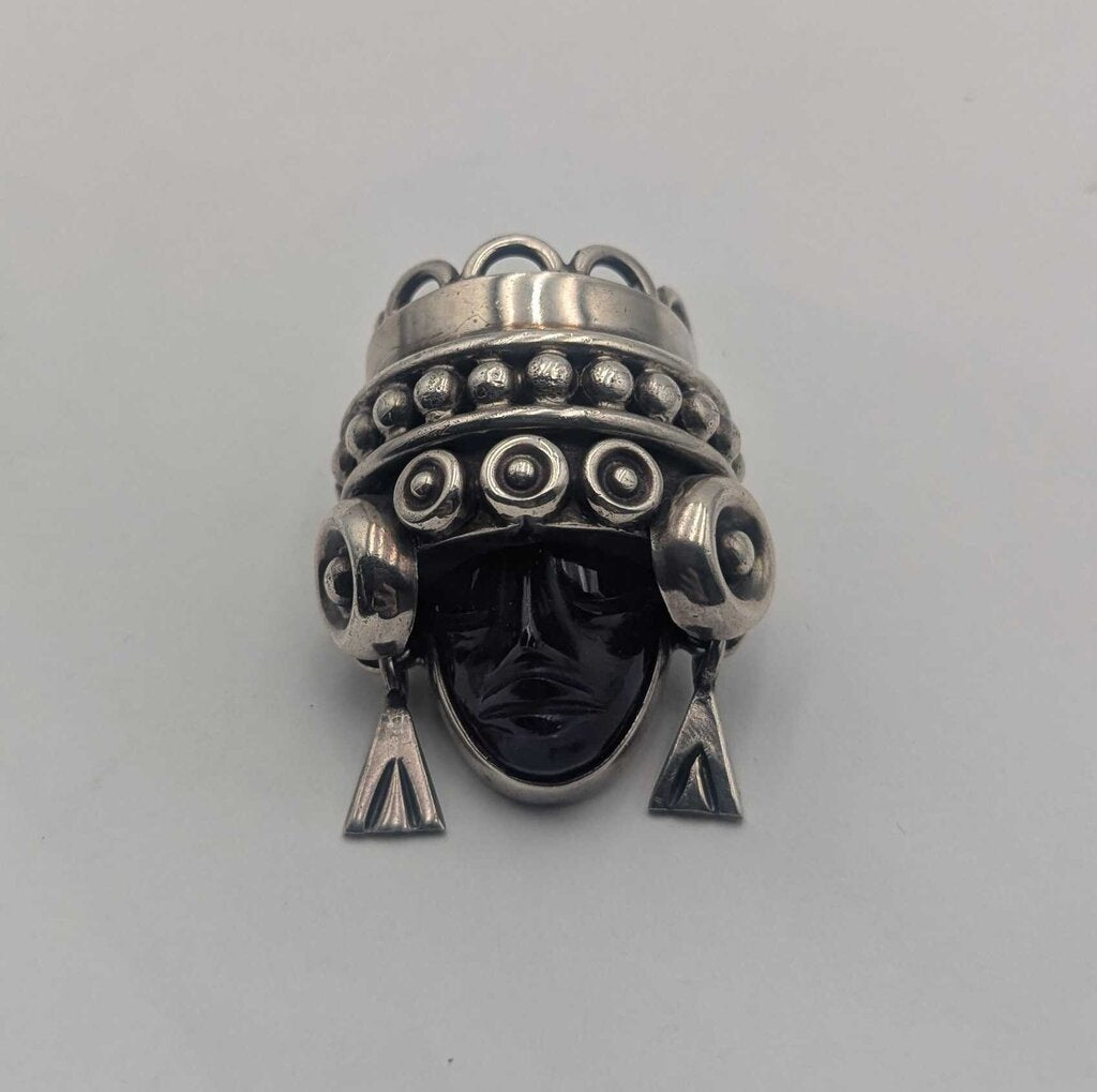 Brooch Sterling Silver Ceremonial Head w/ Amethyst Face