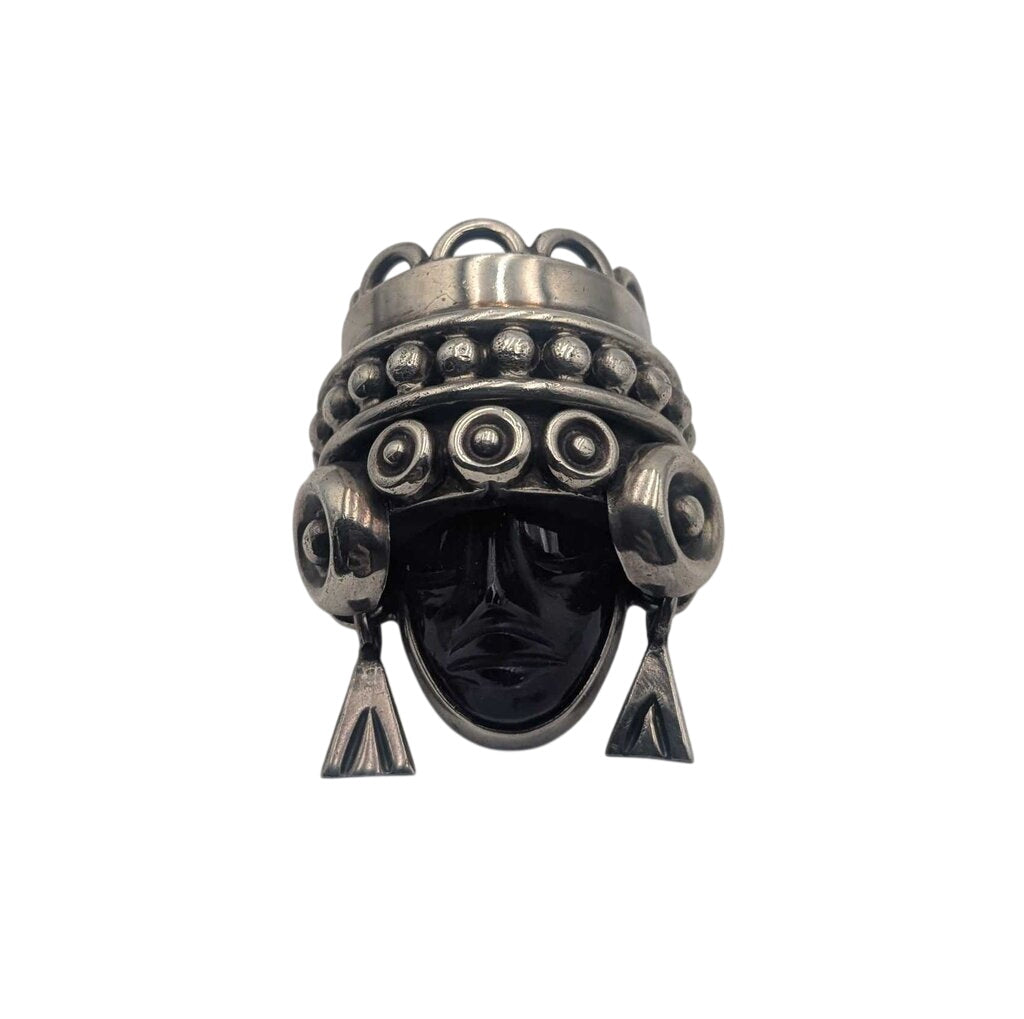 Brooch Sterling Silver Ceremonial Head w/ Amethyst Face