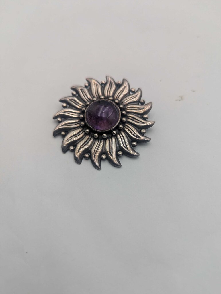 Brooch 940 Silver w/ Amethyst Cab 1930's