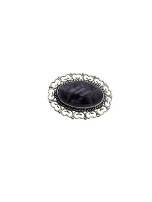 Brooch Sterling Silver w/ Amethyst Cab Large Oval