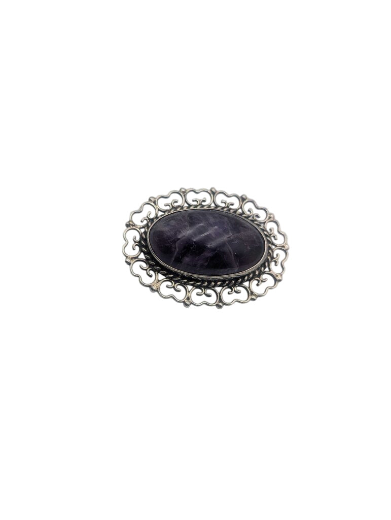 Brooch Sterling Silver w/ Amethyst Cab Large Oval