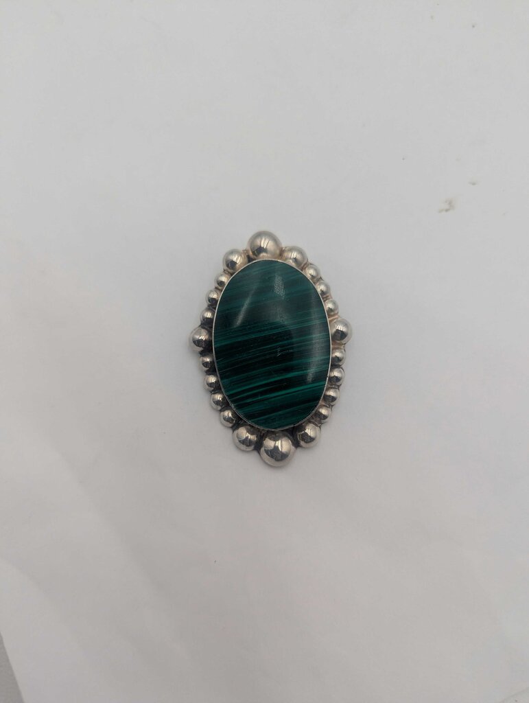 Brooch Sterling Silver w/ Malachite *LARGE*