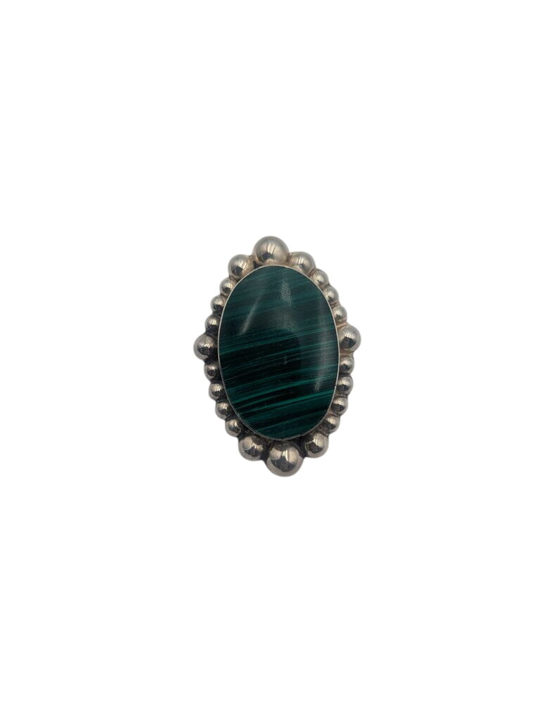 Brooch Sterling Silver w/ Malachite *LARGE*
