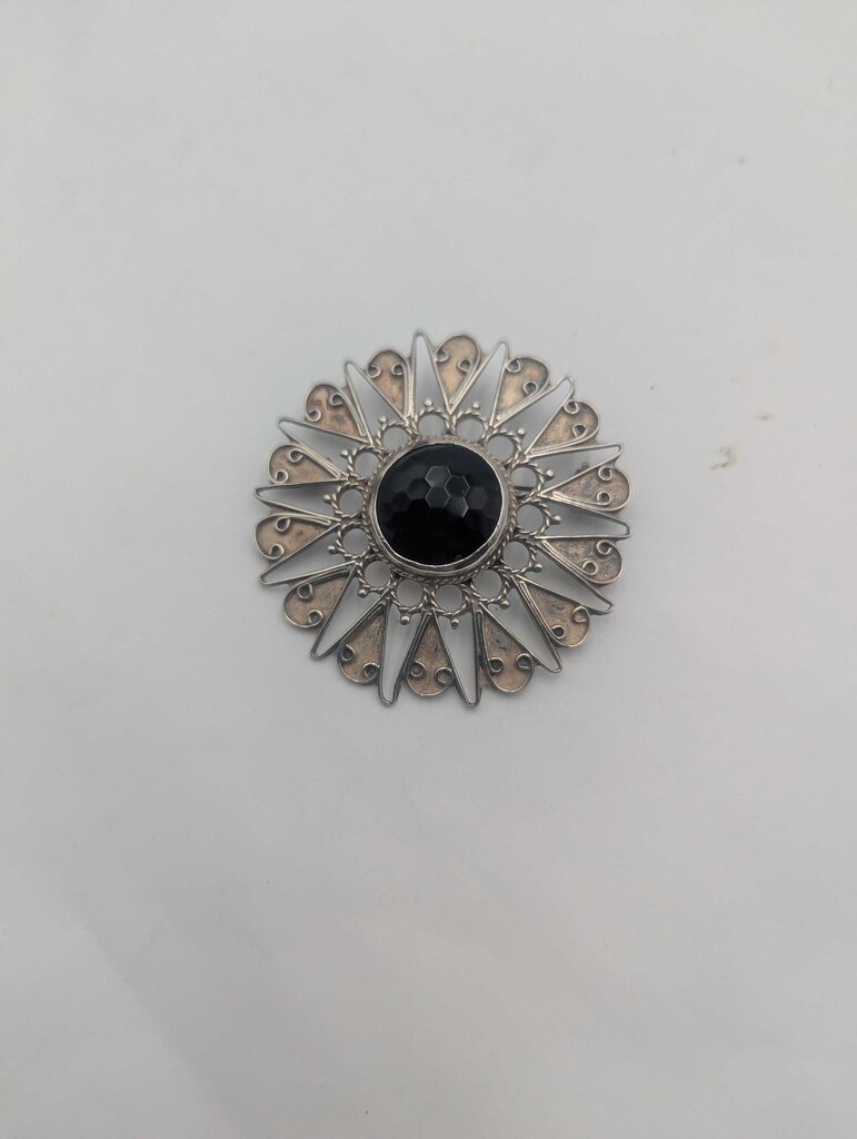 Brooch/Pendant Sterling Silver w/ Black Onyx Stone