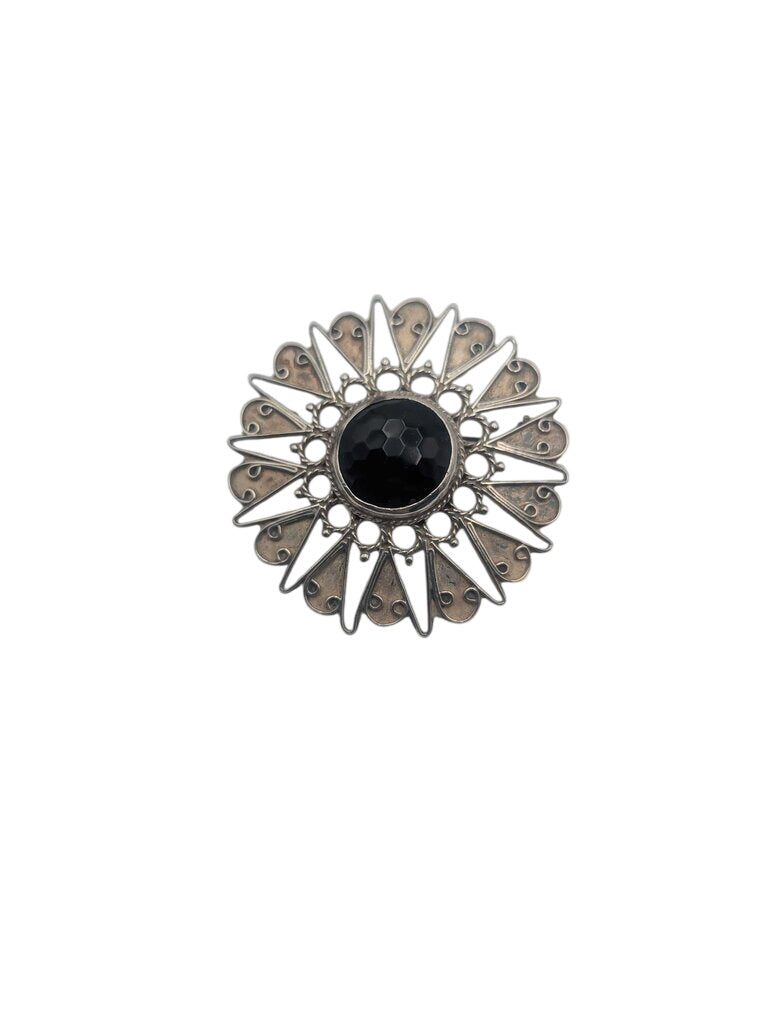 Brooch/Pendant Sterling Silver w/ Black Onyx Stone