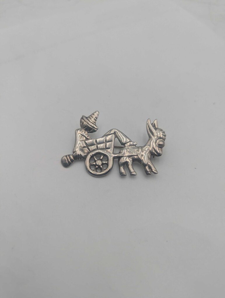 Brooch Sterling Silver Drunk w/ Burro