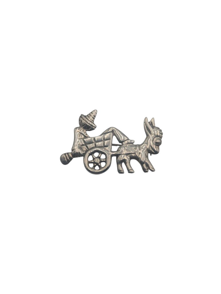 Brooch Sterling Silver Drunk w/ Burro