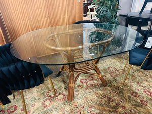 Bamboo Base Oval Glass Top Dining Table