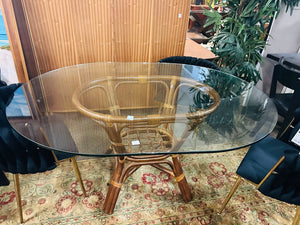 Bamboo Base Oval Glass Top Dining Table