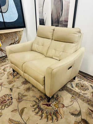 Tan Power Leather Loveseat