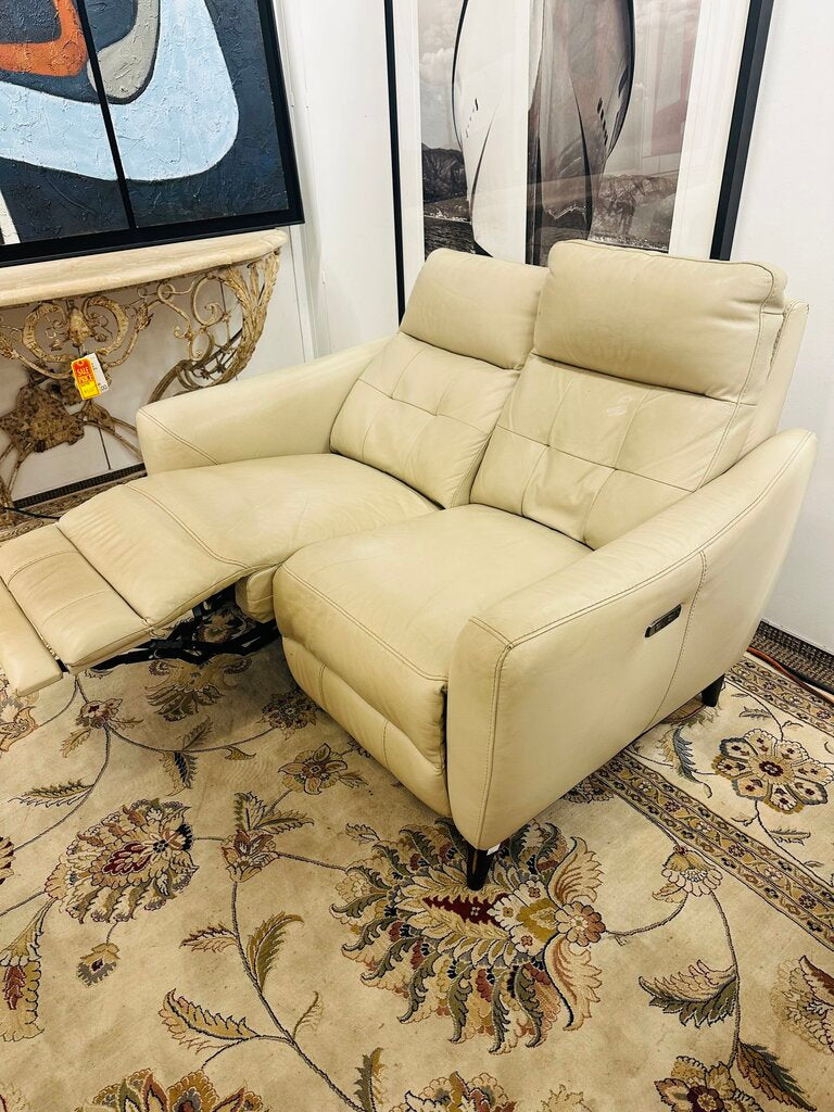 Tan Power Leather Loveseat