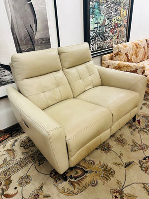 Tan Power Leather Loveseat