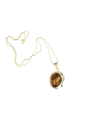 Amber Cabochon Sterling Setting + Bar & Bead Chain