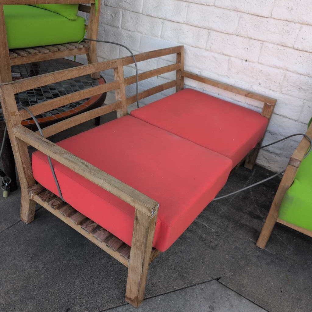 Teak Loveseat - Orange Cusions