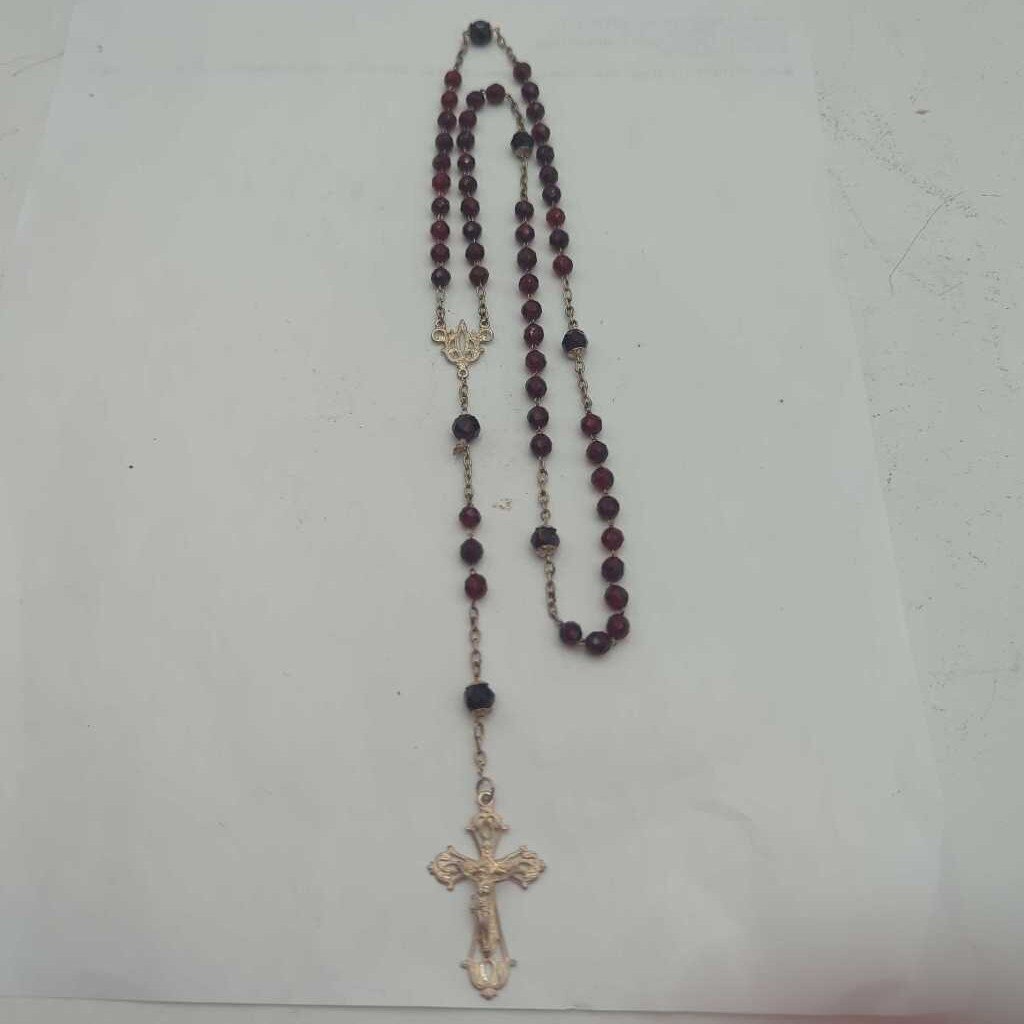Rosary Silver w Garnet Colored Stones